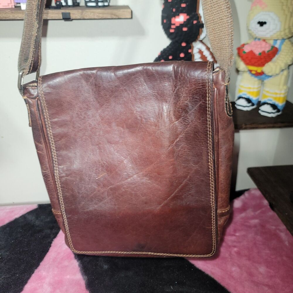Vintage Old Angler Leather Satchel Crossbody